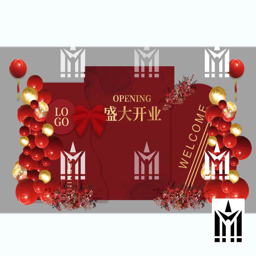 红色公司开业大吉庆典商场盛大开 业布置气球派对布置背景psd素材图片