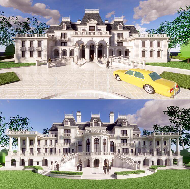 skp欧式古典法式宫廷三层独栋豪华别墅住宅豪宅建筑设计su模型
