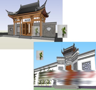 su模型中式风格大门苏式 su模型徽派建筑构件 草图大师5个