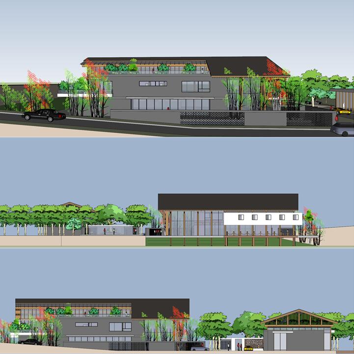 新中式会所温泉度假村农家乐民宿客栈游客中心建筑草图大师SU模型