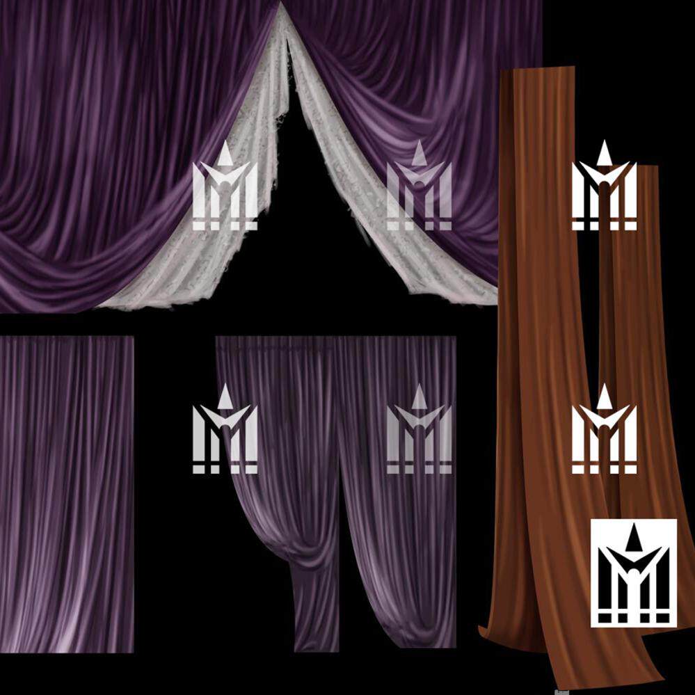 紫色白色韩式婚礼舞台背景纱幔设计效果图手绘布幔效果图psd素材