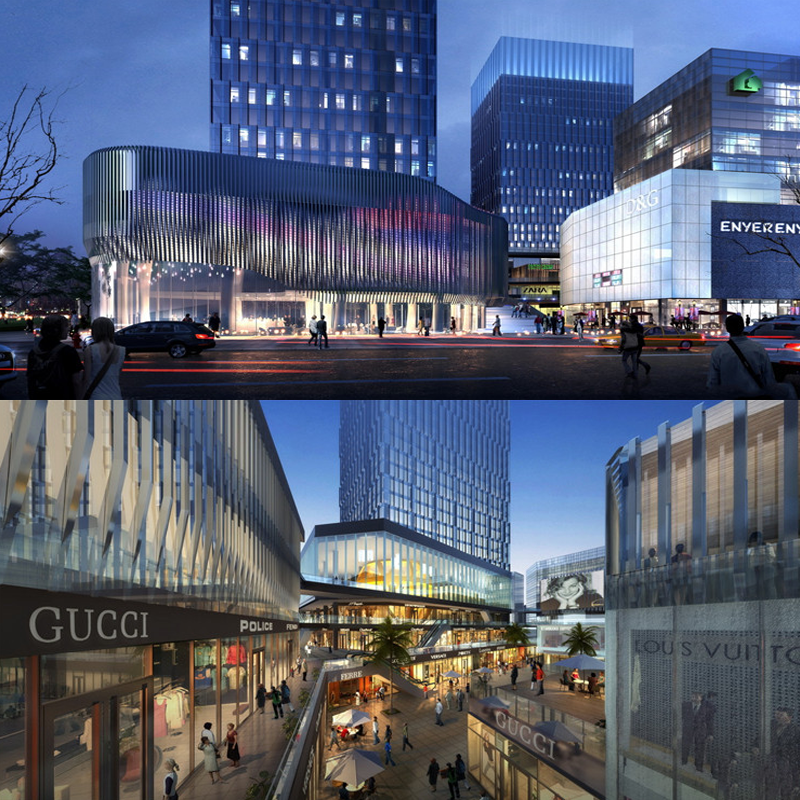 现代商业综合体办公楼写字楼玻璃幕墙购物中心钻石造型建筑su模型