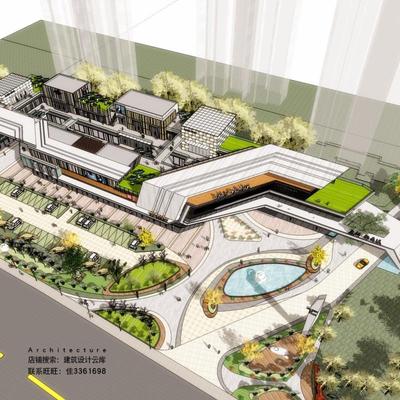 现代沿街商业街购物中心生活广场商城商场建筑景观草图大师SU模型