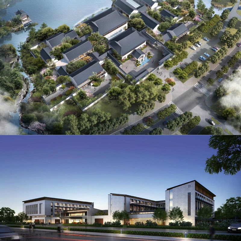 现代滨水临湖度假村康复综合养老院su廊架雨棚建筑草图大师SU模型