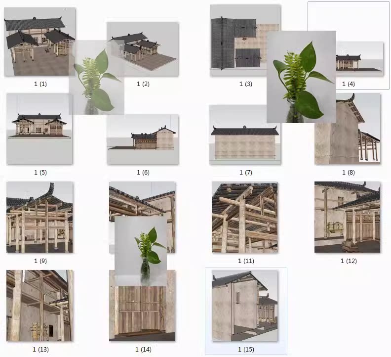 川西风格乡村民居抬梁穿斗式台木结构对称房屋屋架构造草图su模型