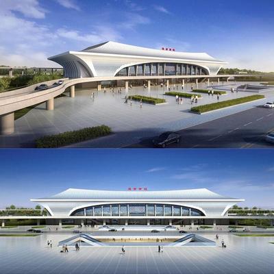 现代创意异形高铁站地铁站轻轨站建筑概念设计方案SU模型sketchup
