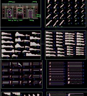 欧式美式法式门套线石膏实木天花角线框饰线CAD大样图剖面横切面