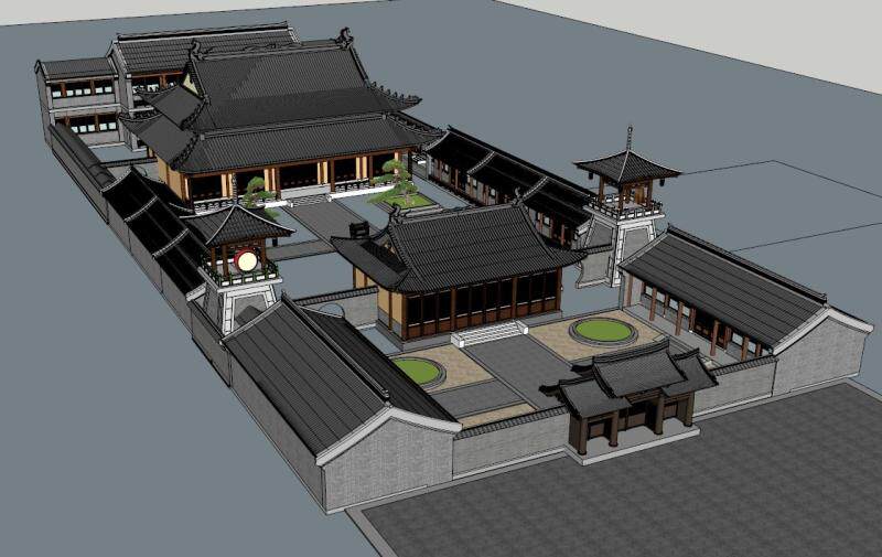 唐代风格宫殿 大雄宝殿 古建筑 寺庙寺院 精品中式仿古建筑su模型