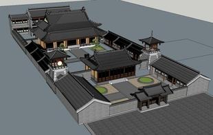 唐代风格宫殿 大雄宝殿 古建筑 寺庙寺院 精品中式仿古建筑su模型