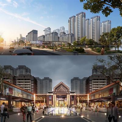 新亚州住宅小区居住区沿街商业底商商业街大门入口SU模型sketchup
