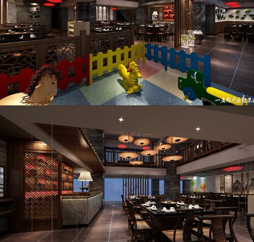 新中式风格火锅城餐厅CAD施工图 3d效果图 餐饮空间设计参考资料