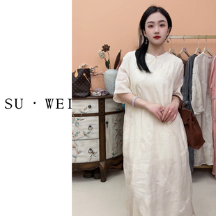 改良高端双层连衣裙 苎麻刺绣9331工艺夏季 中式