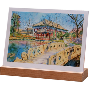 榉木亚克力相框洗照片摆台定制摆件双面透明台签桌牌画框刻字logo