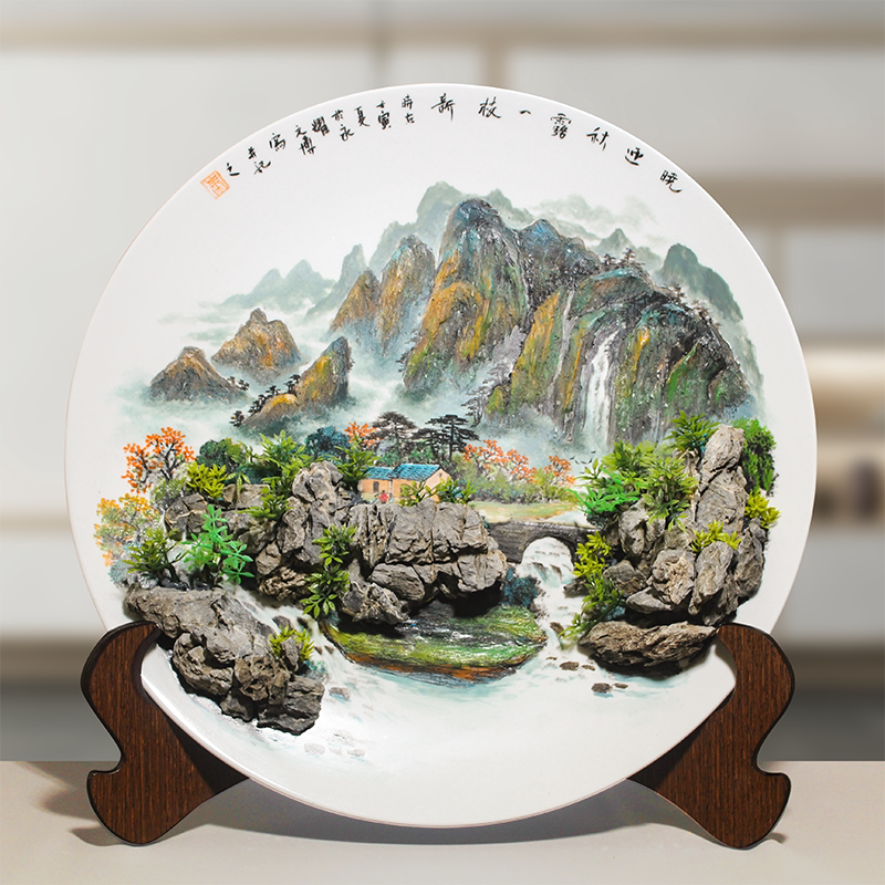 纯手工客厅桌面摆件工艺品创意礼品定制英石风景画碟景餐厅装饰画