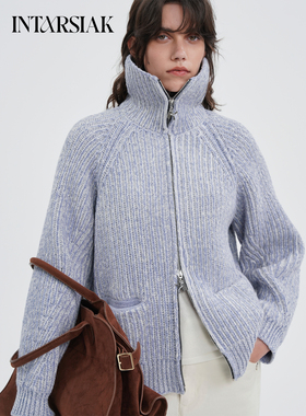 【INTARSIAK针织设计师品牌】雪汀 雪尼尔老钱风拉链翻领针织外套