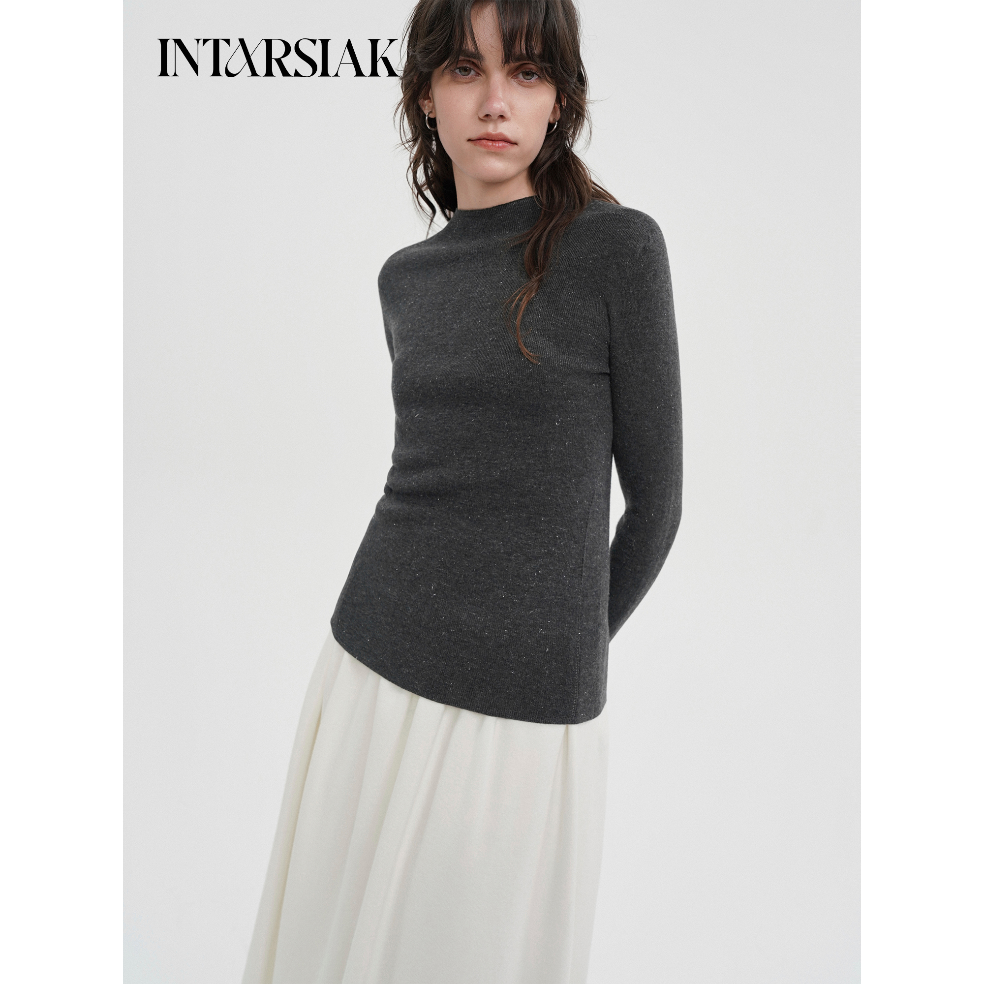 【INTARSIAK设计师品牌】碎金喷泉 无缝一体半高领断金丝打底衫女