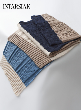 【INTARSIAK针织设计师品牌】象限诗 全羊毛拼色围巾披肩长款