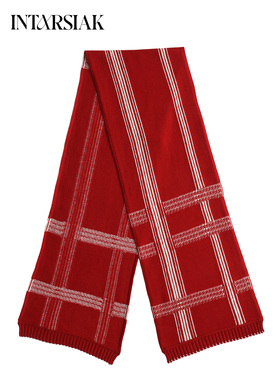 【INTARSIAK针织设计师品牌】经纬 全羊毛格纹围巾长款披肩