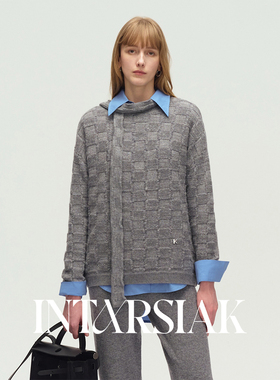 【INTARSIAK针织设计师品牌】设计感镂空破洞方格肌理感套头毛衣
