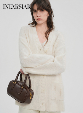 【INTARSIAK针织设计师品牌】凝霜 V领肌理感羊毛开衫中长款宽松