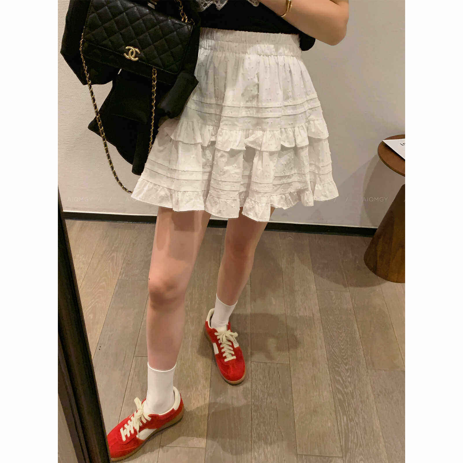 白色蛋糕裙半身裙女夏季新款大尺码胖mm松紧腰高腰显瘦A字裙短裙