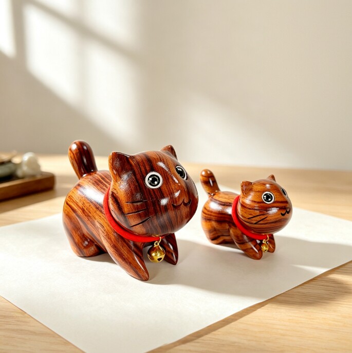 香樟木雕可爱波斯猫摆件图片