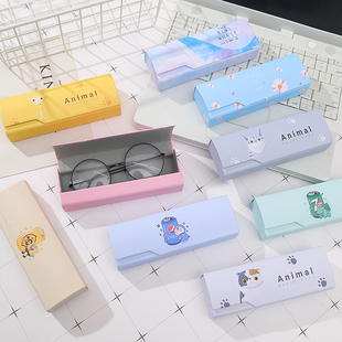 韩国PU皮质卡通眼镜盒简约清新时尚 男女学生近视眼镜可爱收纳盒