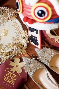 5cm尖头高跟鞋 席妍婚宴鞋 秀禾婚纱两穿水钻成人礼细跟金色新娘鞋