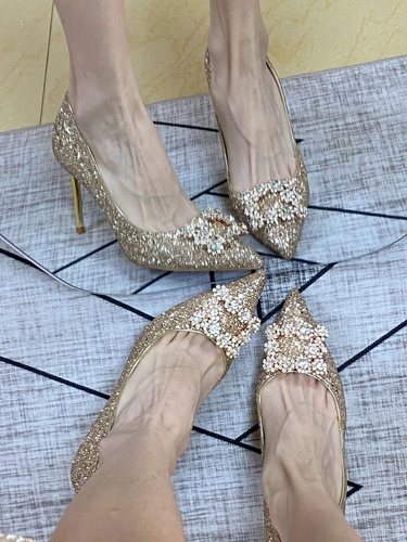 婚鞋秀禾婚纱两穿水晶鞋新娘鞋