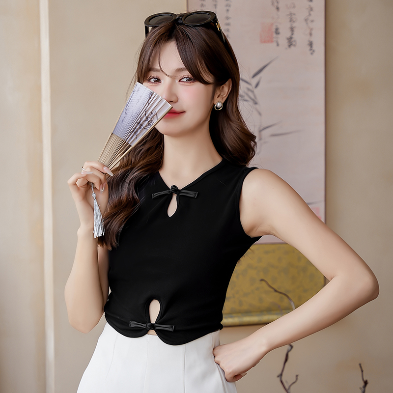 跳舞爵士舞上衣女新中式盘扣旗袍吊带背心短款无袖jazz演出衣服装