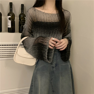 爵士舞罩衫微胖妹变色镂空针织衫防晒衫宽松薄款jazz跳舞上衣宽松