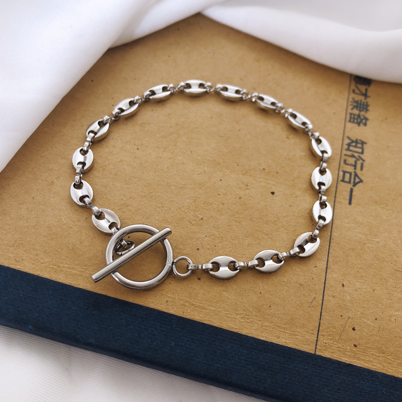 韩国银色钛钢礼物手环闵玧其同款