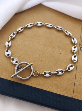 韩国SUGA闵玧其同款手链男 潮流BTS防弹银色钛钢OT扣细手环女礼物