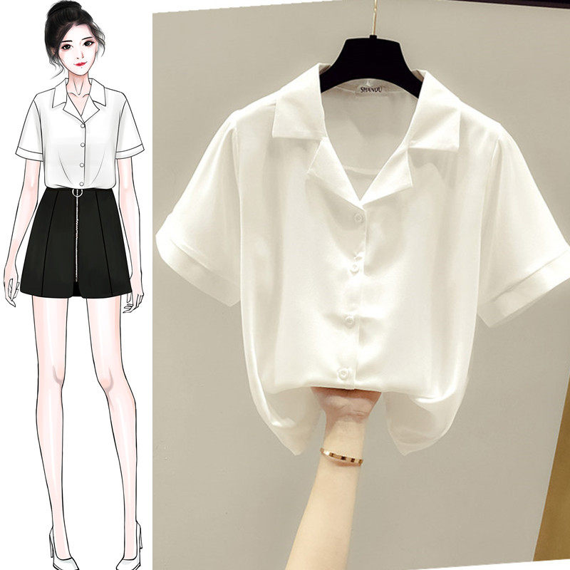 设计感小众女士雪纺衬衫夏季外穿2020年新款短袖港风衬衣上衣薄款
