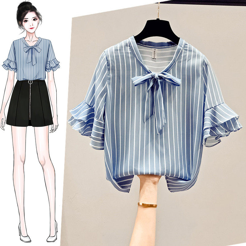雪纺衬衫短袖衬衣女装夏季2020年新款气质时尚遮肚小衫上衣服洋气