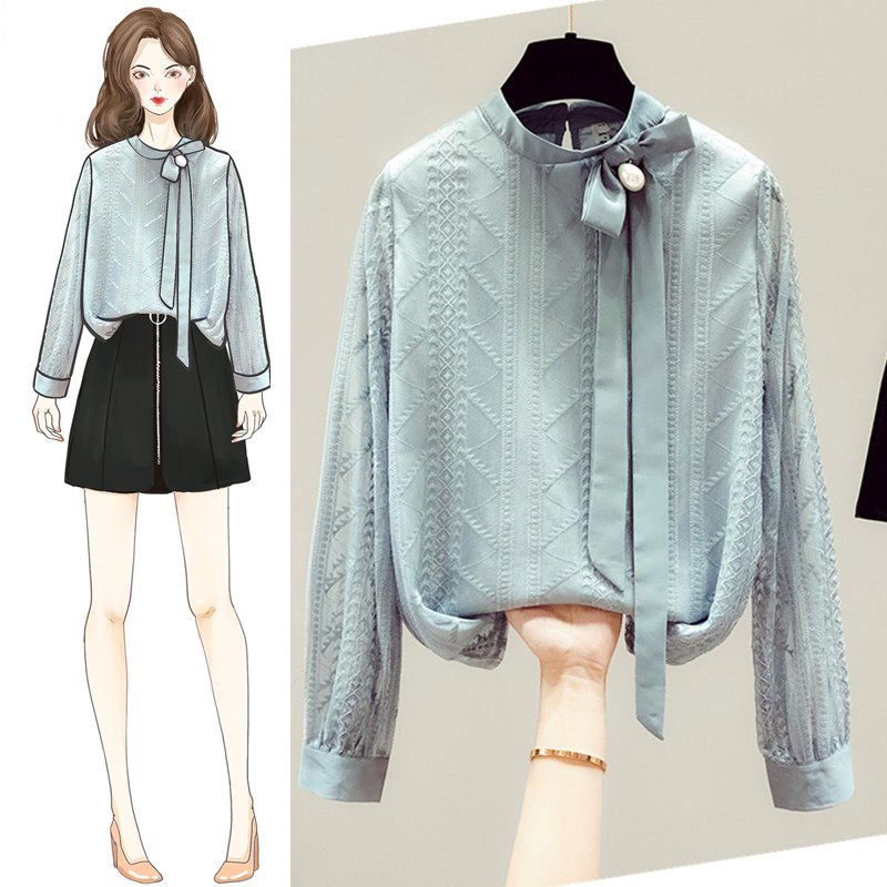 2020年新款夏季女装雪纺衬衫蕾丝上衣服外穿百搭衬衣薄款防晒长袖