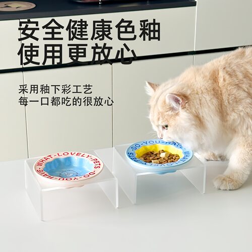 花边猫碗陶瓷亚克力增高架保护颈椎猫罐头狗食盆狗粮碗宠物喝水碗