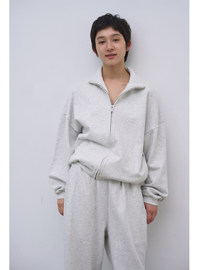 seeseao 纯棉拉链卫衣两件套装浅灰基础款休闲运动套装秋开衫外套