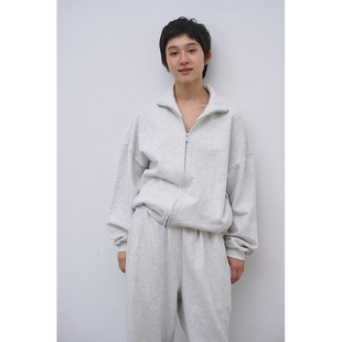 秋开衫 seeseao 休闲运动套装 浅灰基础款 外套 纯棉拉链卫衣两件套装