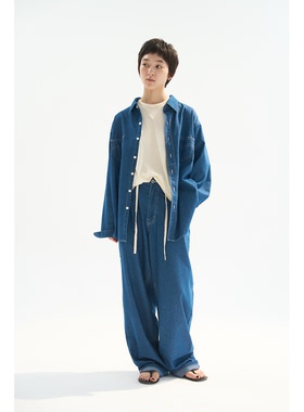 seeseao 宽松牛仔衬衣男女同款慵懒感蓝色轻薄阔型秋季款外搭百搭