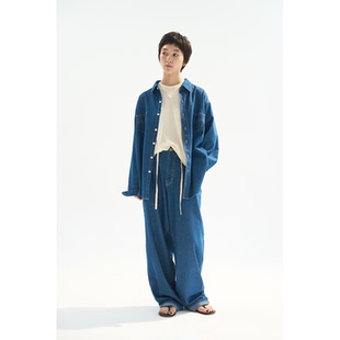 款 慵懒感蓝色轻薄阔型秋季 外搭百搭 宽松牛仔衬衣男女同款 seeseao