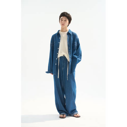 宽松牛仔衬衣男女同款慵懒感蓝色