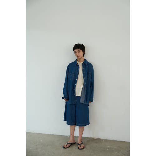 宽松阔腿牛仔裤男女同款蓝色新款