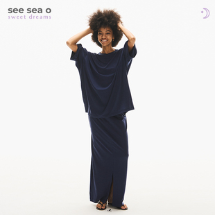 睡眠系列 三色宽松亲肤中袖 半裙高级感穿搭时尚 see 套装 sea