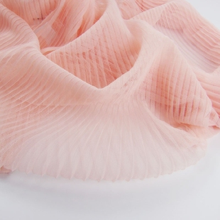 素色净色纯色 满29元 网纱网布 百褶风琴褶布料 虾粉色0.5 全国包