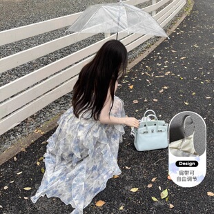 海边三亚度假连衣裙女夏季收腰性感长裙绝美裙子超仙