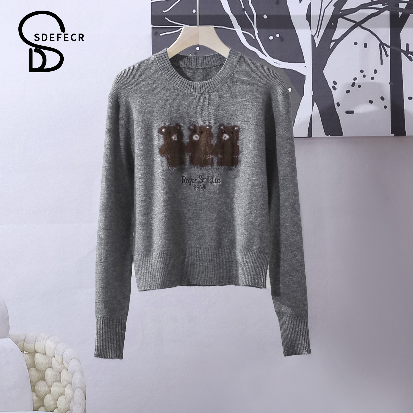 三只小熊针织衫女宽松显瘦毛衣