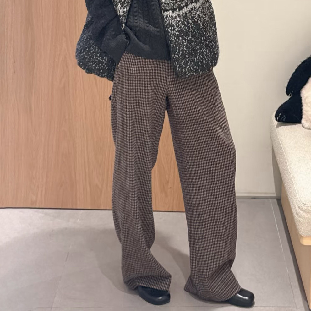 商场同款2025年秋新款时尚百搭千鸟格子休闲裤女宽松显瘦长裤