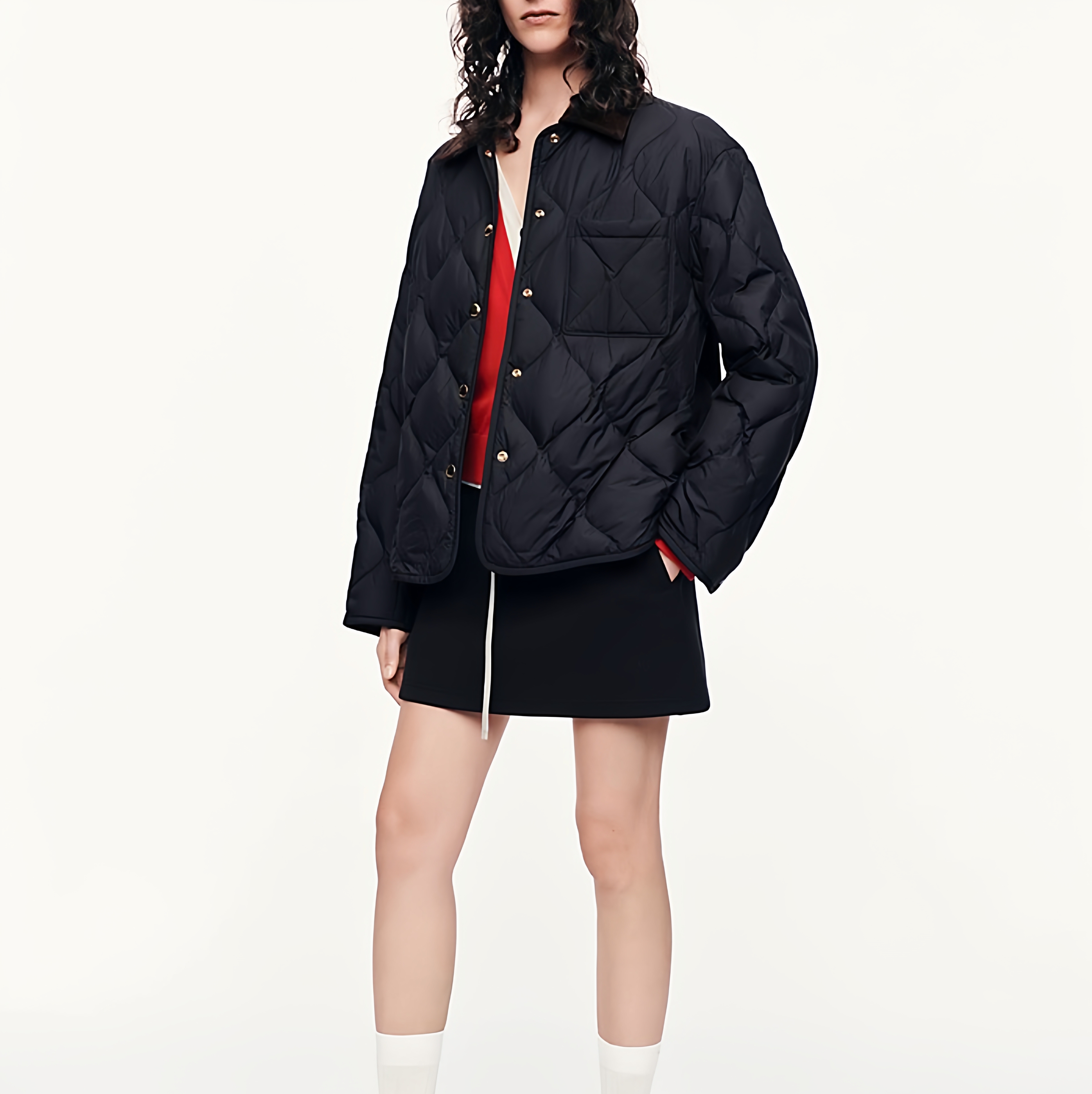 撞色拼接宽松羽绒服女短款上衣