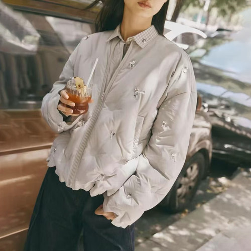 钉珠90白鸭绒羽绒服女短款外套